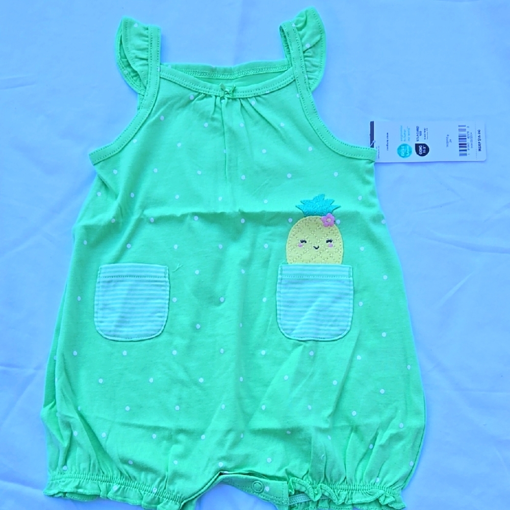 Green Baby Romper with Pineapple Design